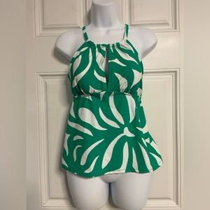 SHADE & SHORE White-Green Abstract Halter Tankini Top